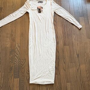 Naked Wardrobe Long Sleeve White Bodycon Midi Dress